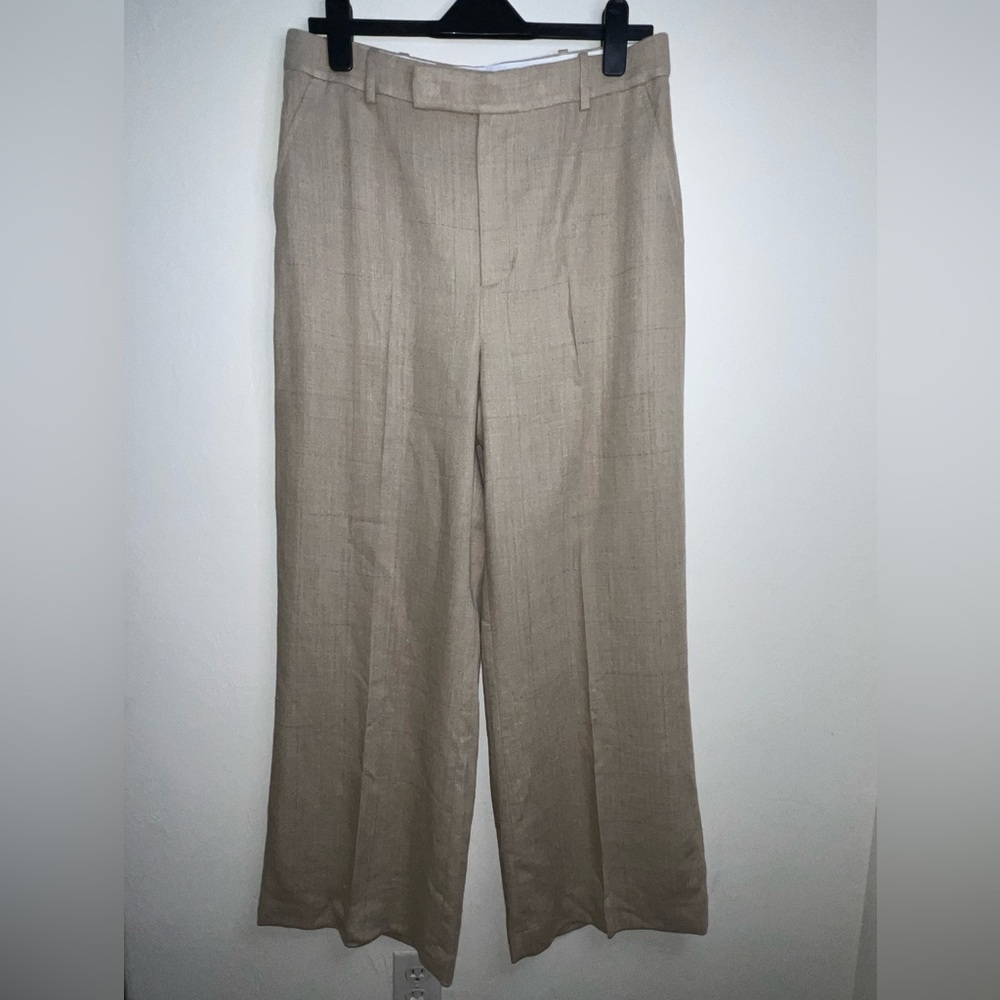 $400 Ralph Lauren Wide Leg Linen-Blend silk and wool Pants in Khaki size‎ 10
